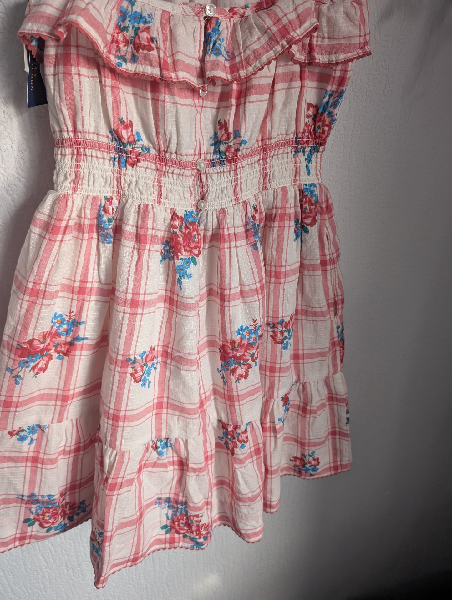 New Ralph Lauren Polo Floral Pretty Dress Summer Occasion 10-12yr Pink Patchwork