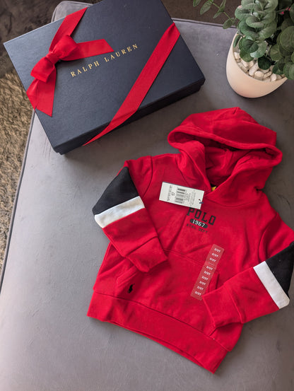 New Ralph Lauren Red Polo Club Jumper Boys Hoodie Size 1-2Y Gift Kids Smart Gift