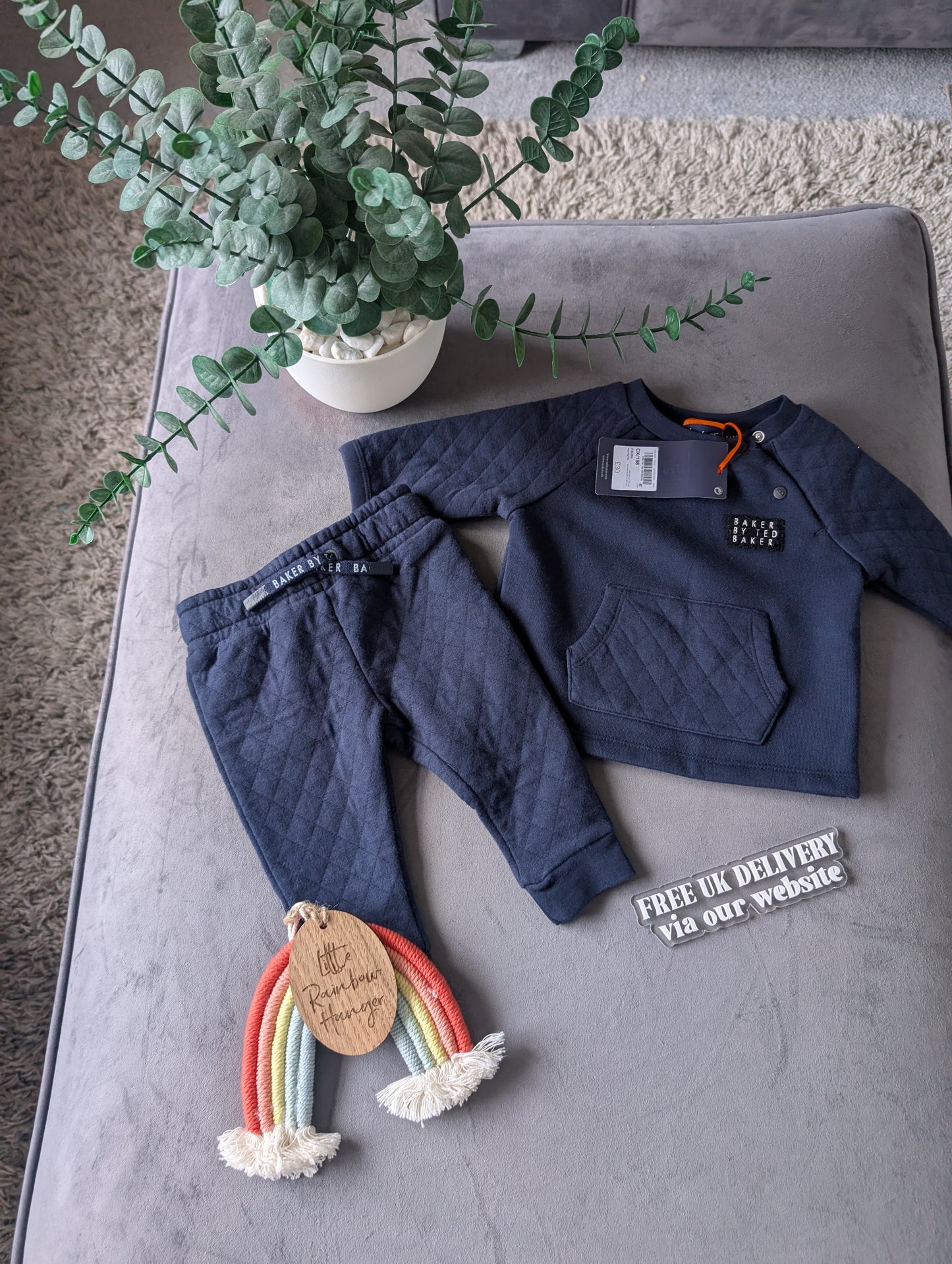 BNWT Ted Baker Boy Navy Blue Logo Tracksuit Jogger Set Outfit 0-3m Quilted Gift