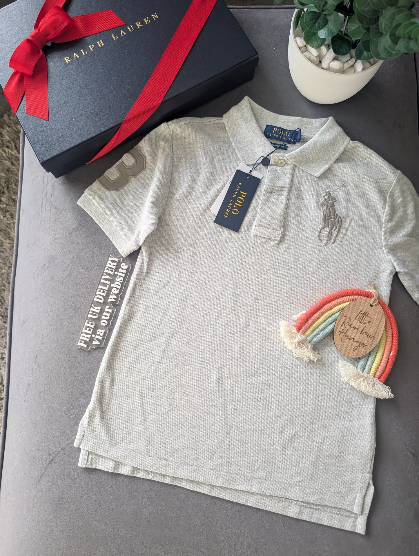 New Ralph Lauren Boys Grey Embroidery Ralph Polo T Shirt Age 8yr Smart Gift