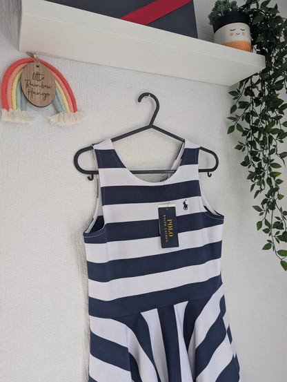 New Ralph Lauren Girls Navy White Stripe Sleeveless Swing Dress 10-11y Summer