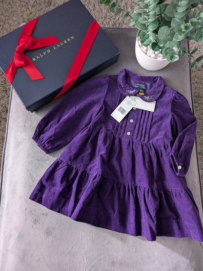 New Stunning Floral Corduroy Shirtdress Ralph Lauren Purple Tiered Smock 2y Gift