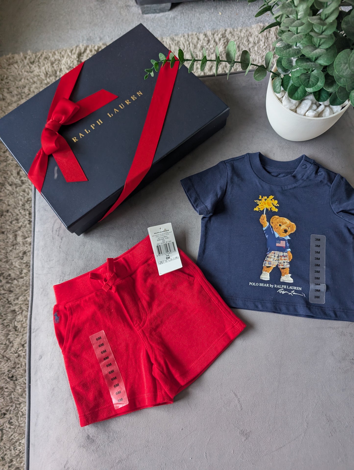 New adorable Ralph Lauren boys Bear t Shirt + Red Short set 3m gift Summer Cute