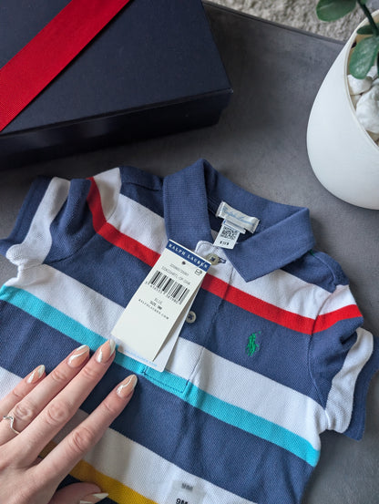 New Ralph Lauren Baby Boy Navy Blue Stripe Romper 6-9m Gift Cute Baby Summer