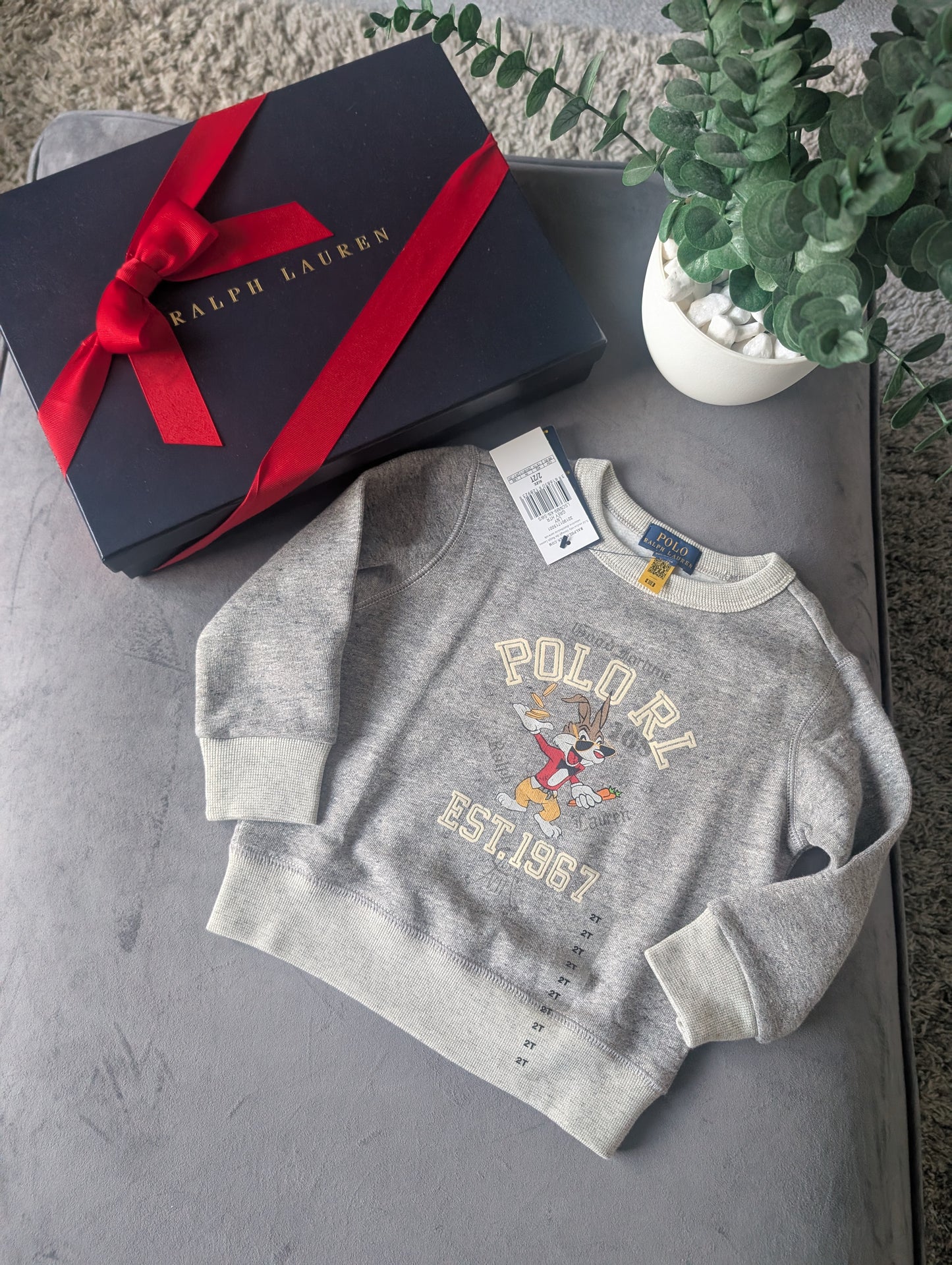 New stunning Ralph Lauren Bunny Luna Easter Grey Cute Jumper fleece 2yrs gift