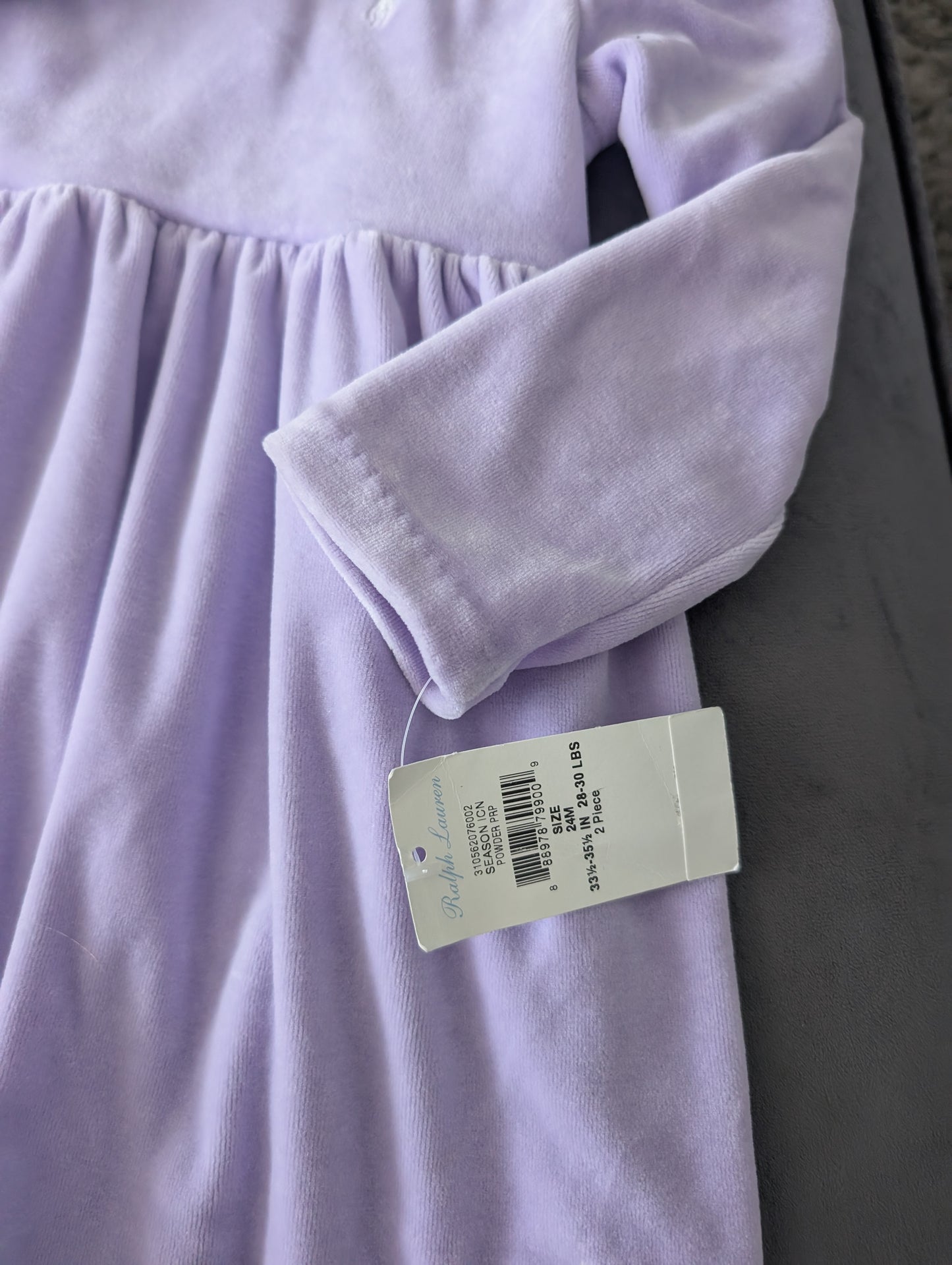 New USA Ralph Lauren Import Lilac Lavender Velvet Dress Baby Girl Gift 18-24