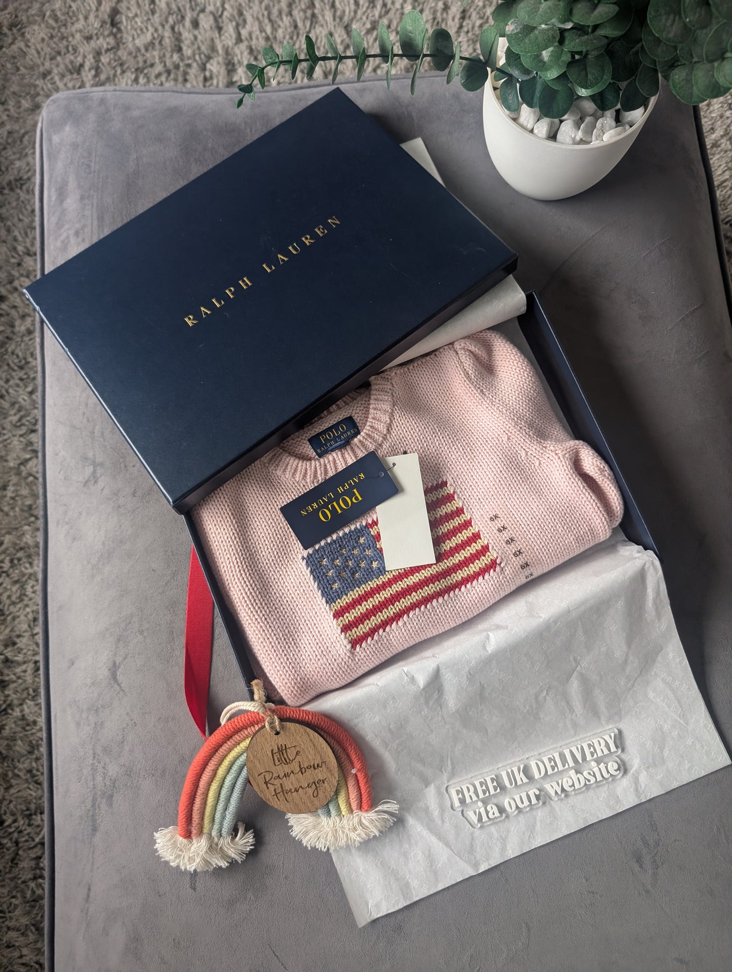 new gift boxed Polo Ralph Lauren baby pink American flag jumper autumn girls age 6 gift