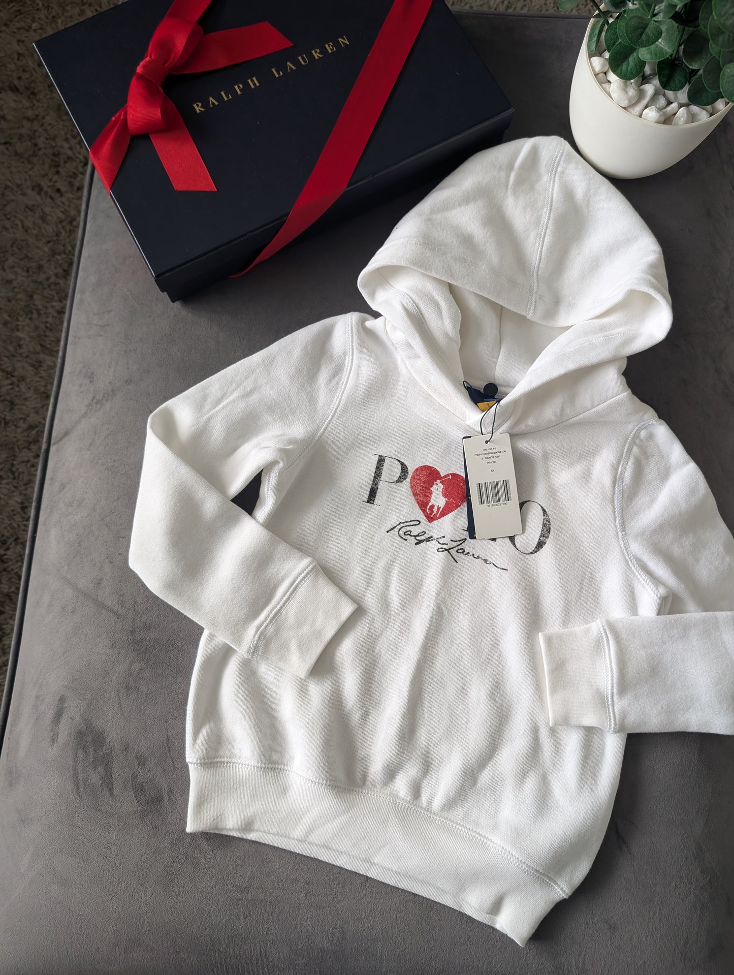 New Ralph Lauren Girls Love Heart White Red  Pony Hoodie Spring 6-7y Gift Cute