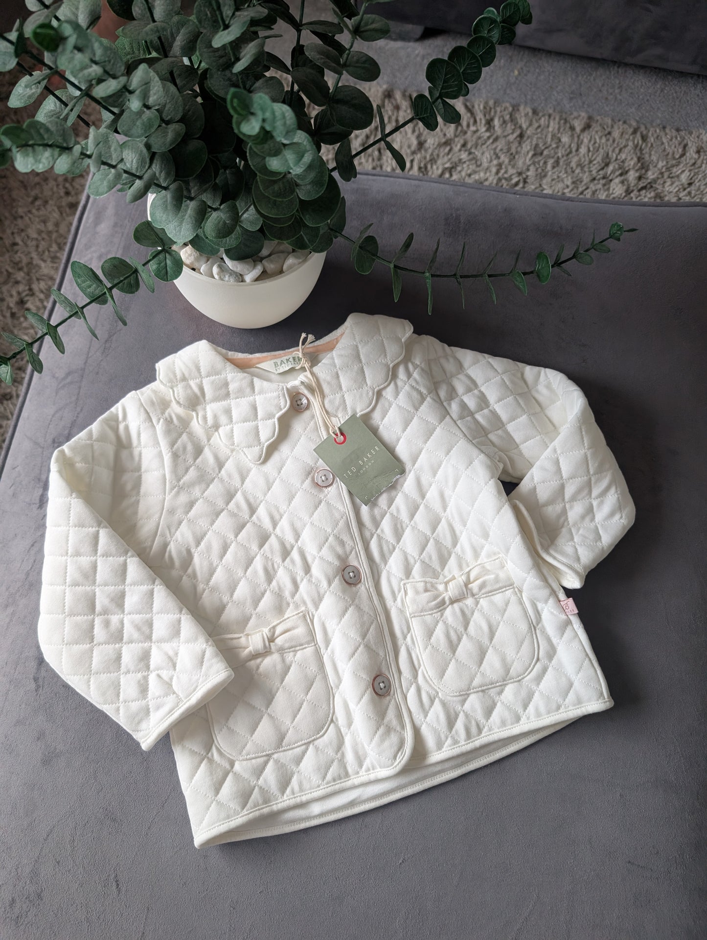 New Ted Baker Ivory Bow Bows Floral Quilted Jacket Floral Gift 12-18m £50 RRP