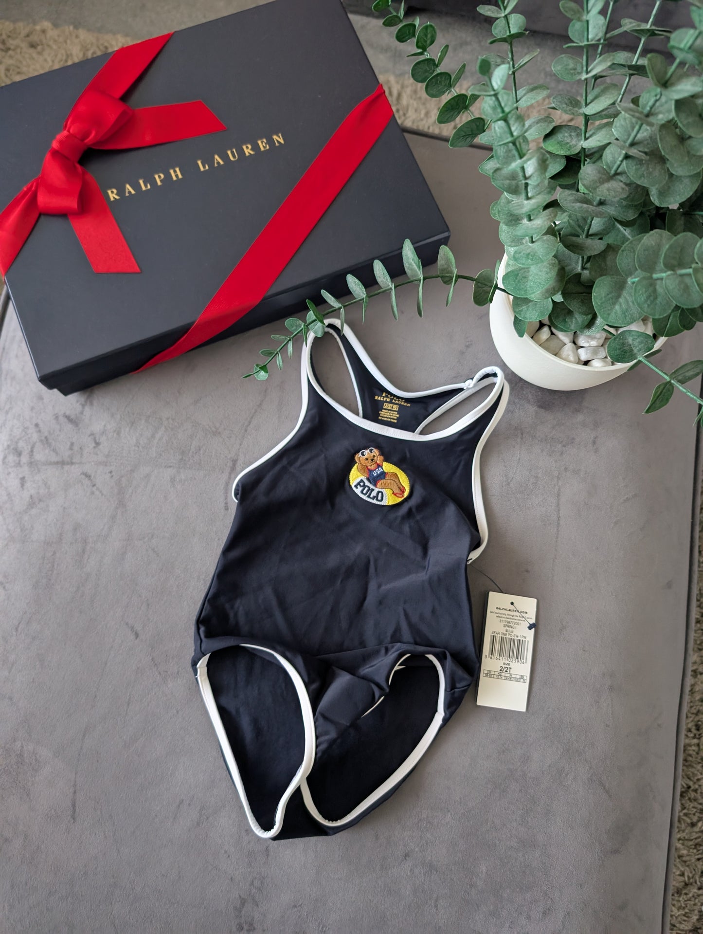 New Ralph Lauren Navy Swimming Costume Baby Girl Age 18-24m Bear Swim Summer