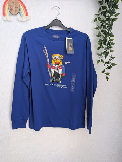 New Gorgeous Ralph Lauren Ski Bear T-Shirt Age 14-16 Gift Blue Smart Long Sleeve