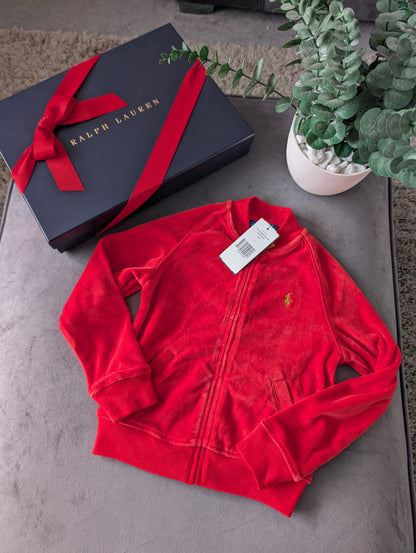 New Ralph Lauren Girls Velvet Red Velour Full Zip Top 4-5y Jacket Smart Gift