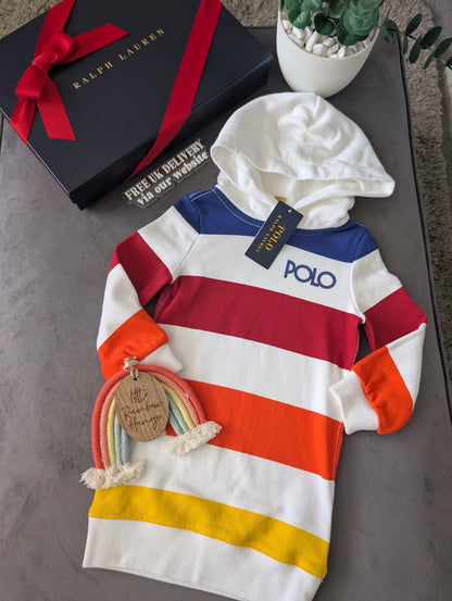 New Ralph Lauren Girls Hoodie Jumper Dress Polo Multicoloured Logo 2-3yrs Gift