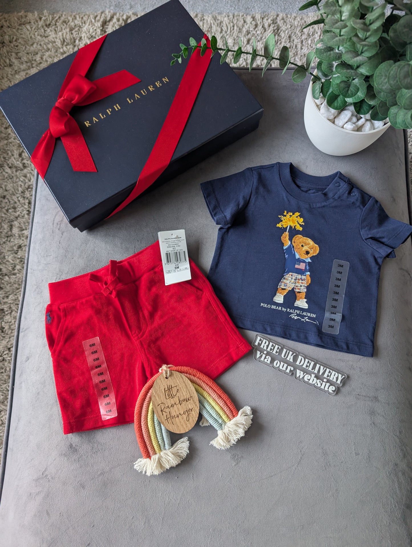 New adorable Ralph Lauren boys Bear t Shirt + Red Short set 3m gift Summer Cute