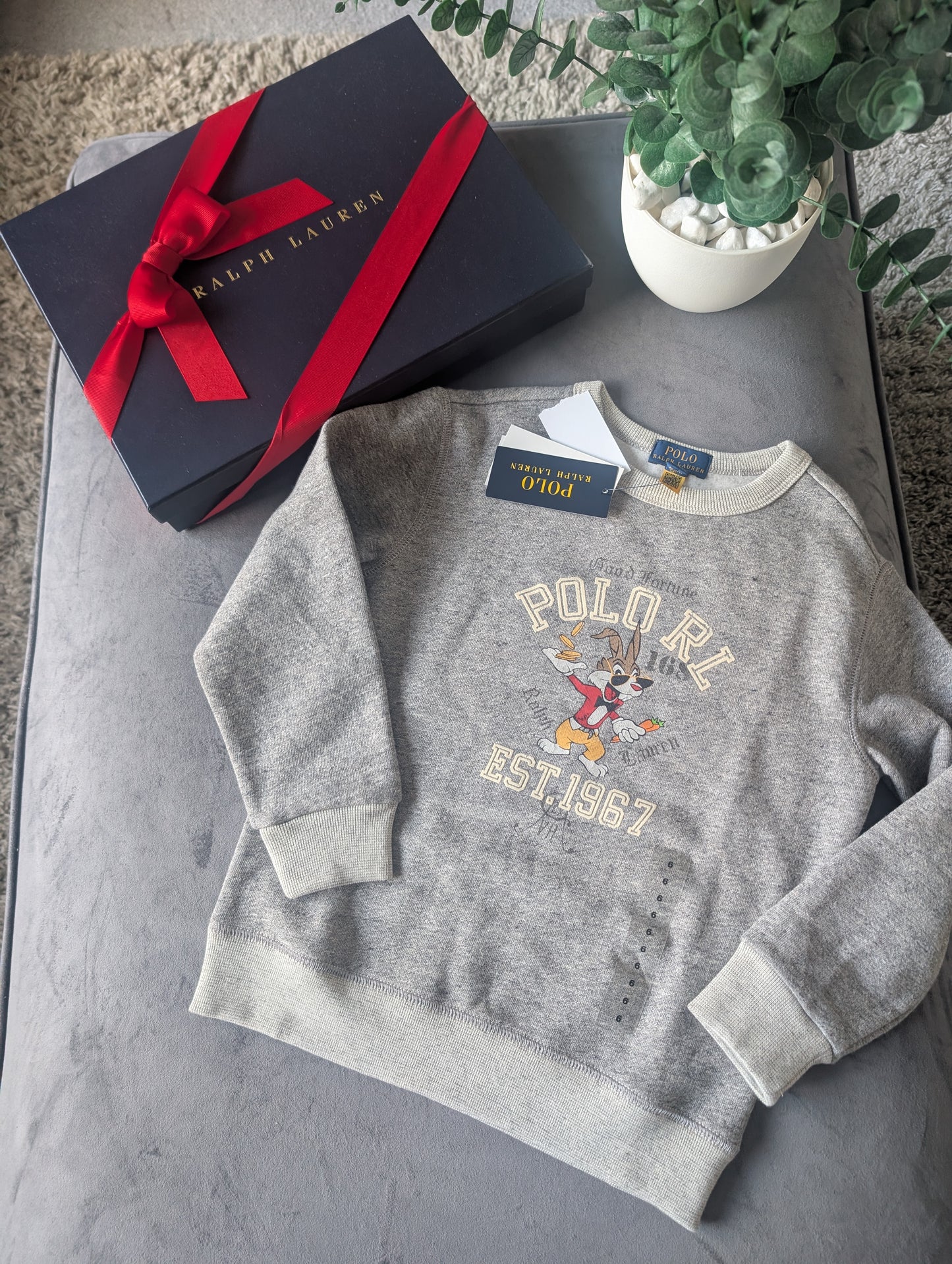 New stunning Ralph Lauren Easter Bunny Grey Cute Jumper fleece 6yrs Lunar gift