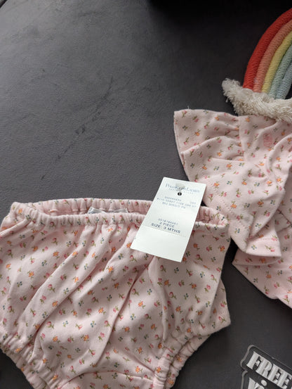 New Ralph Lauren Vintage Pastel Pink Floral Summer Dress Baby Girl 0-3m +Bloomer