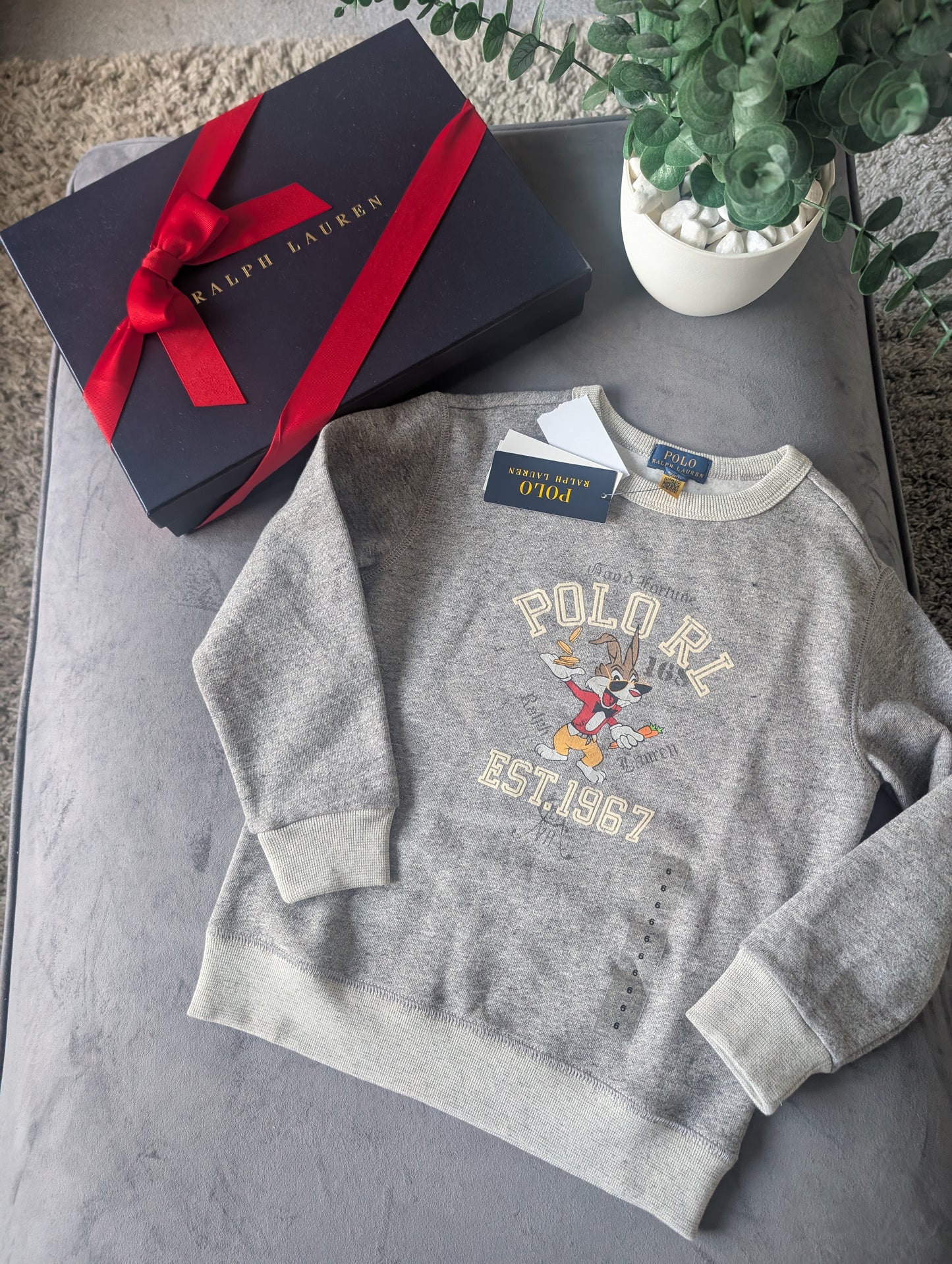 New stunning Ralph Lauren Easter Bunny Grey Cute Jumper fleece 6yrs Lunar gift