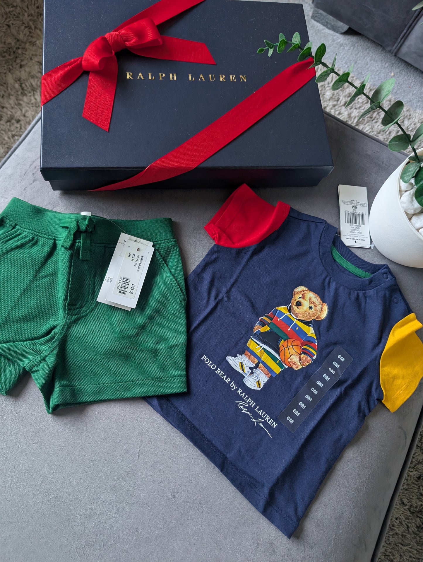 New adorable Ralph Lauren boys Bear t Shirt + Red Short set 3-6m gift Summer