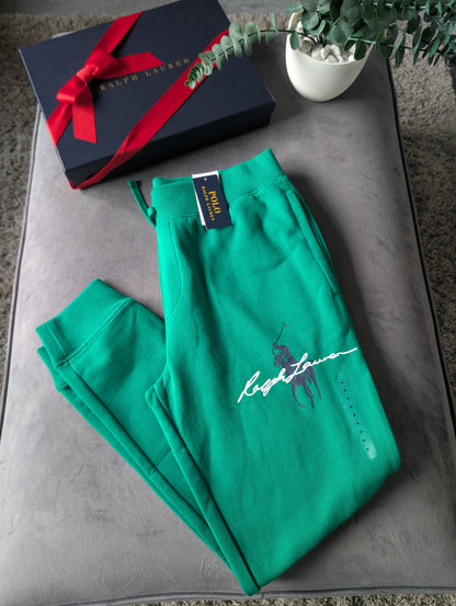 New Men's Ralph Lauren Size M Joggers Fleece Lined Tracksuit Bottoms Green £159