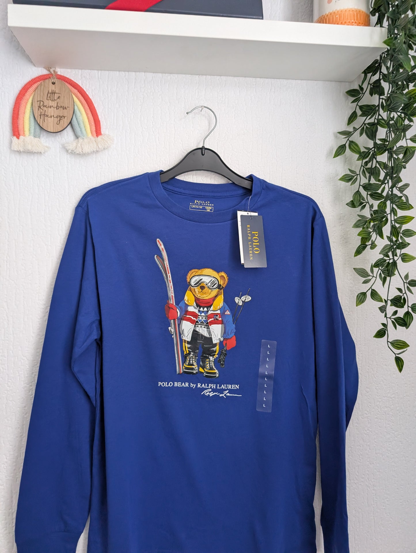 New Gorgeous Ralph Lauren Ski Bear T-Shirt Age 14-16 Gift Blue Smart Long Sleeve