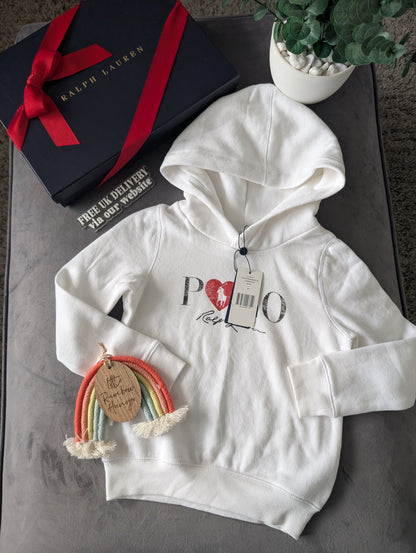 New Ralph Lauren Girls Love Heart White Red  Pony Hoodie Spring 6-7y Gift Cute