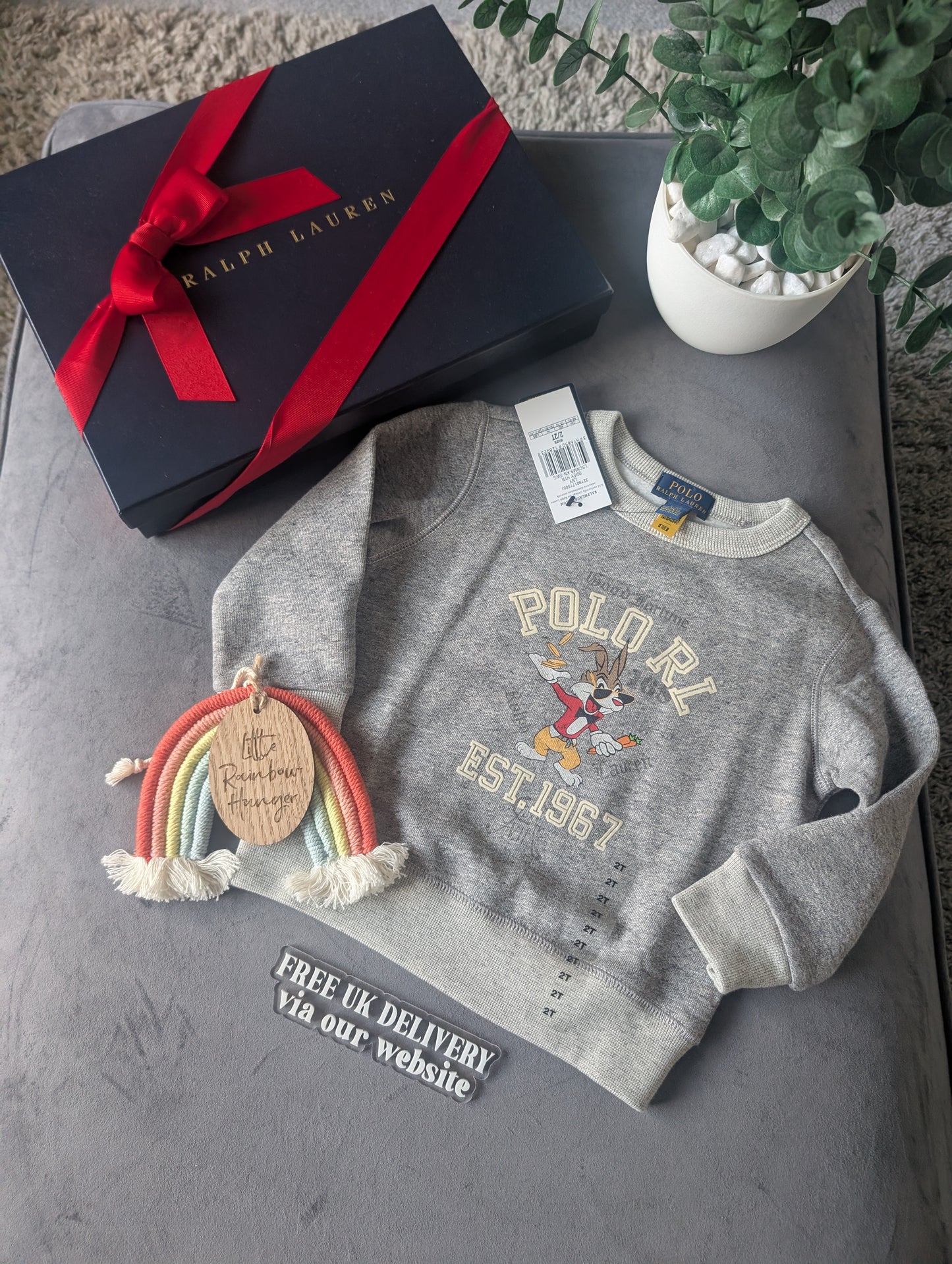 New stunning Ralph Lauren Bunny Luna Easter Grey Cute Jumper fleece 2yrs gift