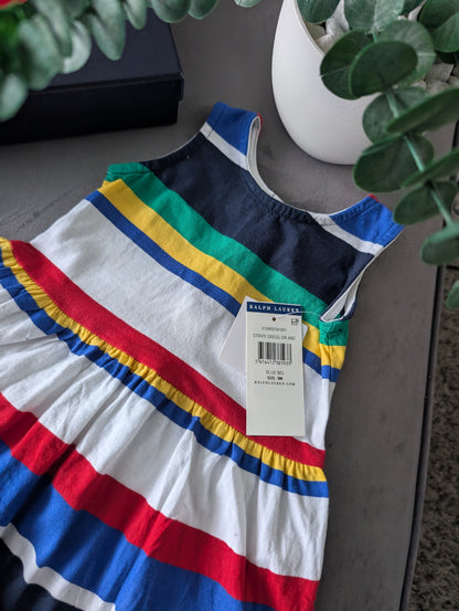 New Ralph Lauren Baby Girls Stripe Sleeveless Summer Dress Thin Blue Stripe 6-9m