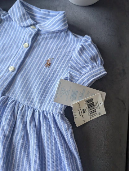 New Ralph Lauren Baby Girl Oxford Mesh Dress Blue Stripe Pretty Cute 3-6m Gift