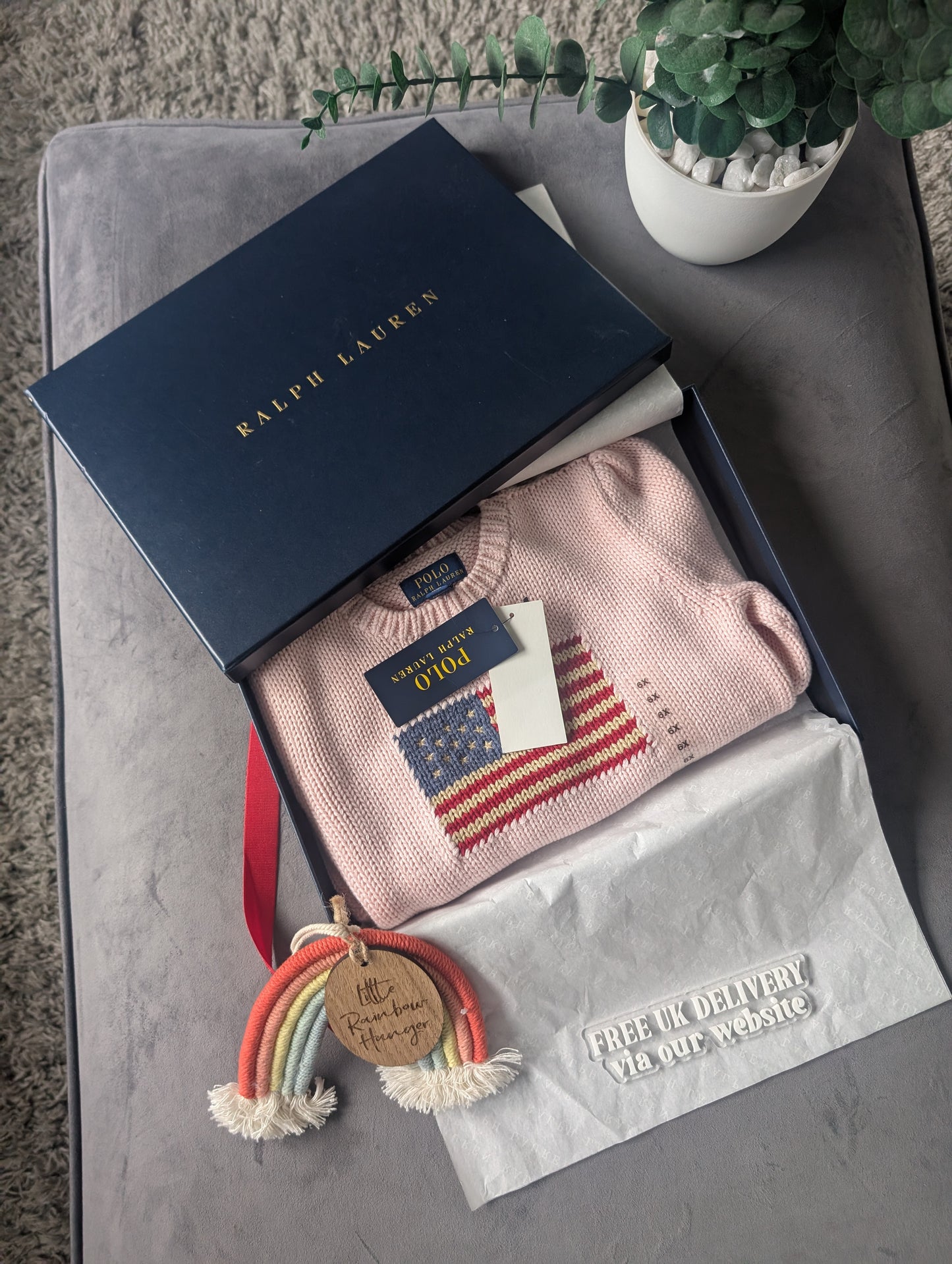 new gift boxed Polo Ralph Lauren baby pink American flag jumper autumn girls age 6 gift