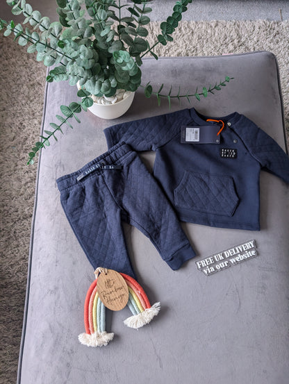 BNWT Ted Baker Boy Navy Blue Logo Tracksuit Jogger Set Outfit 0-3m Quilted Gift