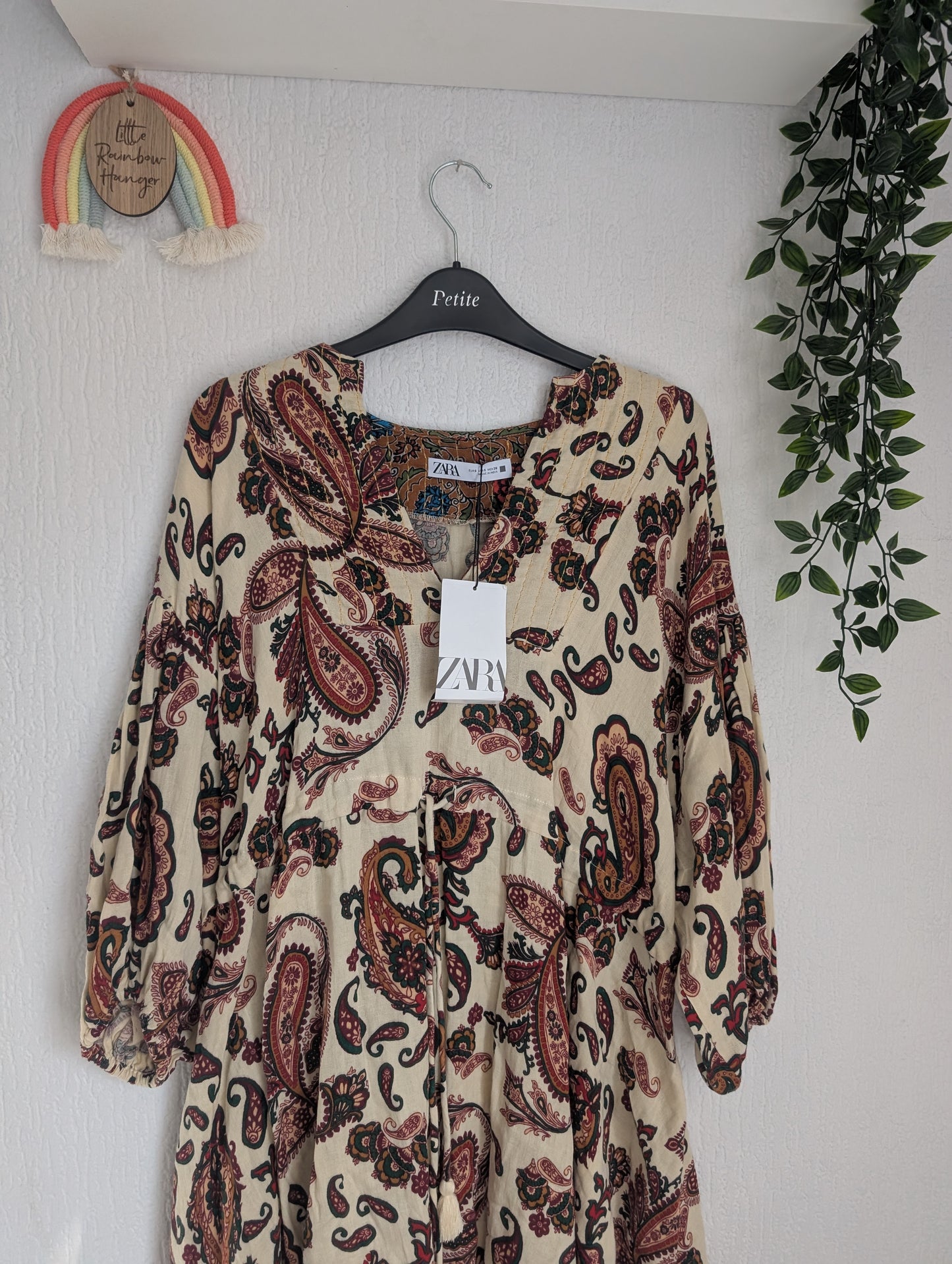 New ZARA MULTICOLOURED COTTON PAISLEY  V NECK SHORT DRESS Sz S BNWT £59.99🌻