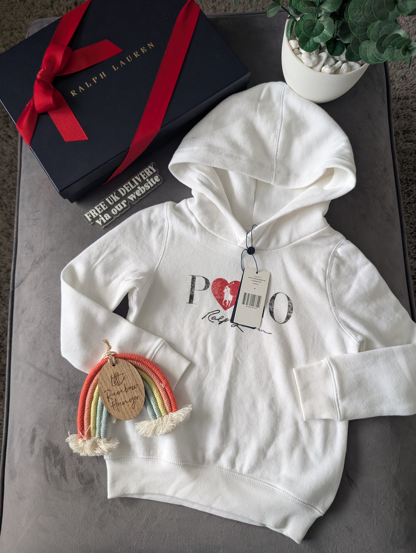 New Ralph Lauren Girls Love Heart White Red  Pony Hoodie Spring 6-7y Gift Cute