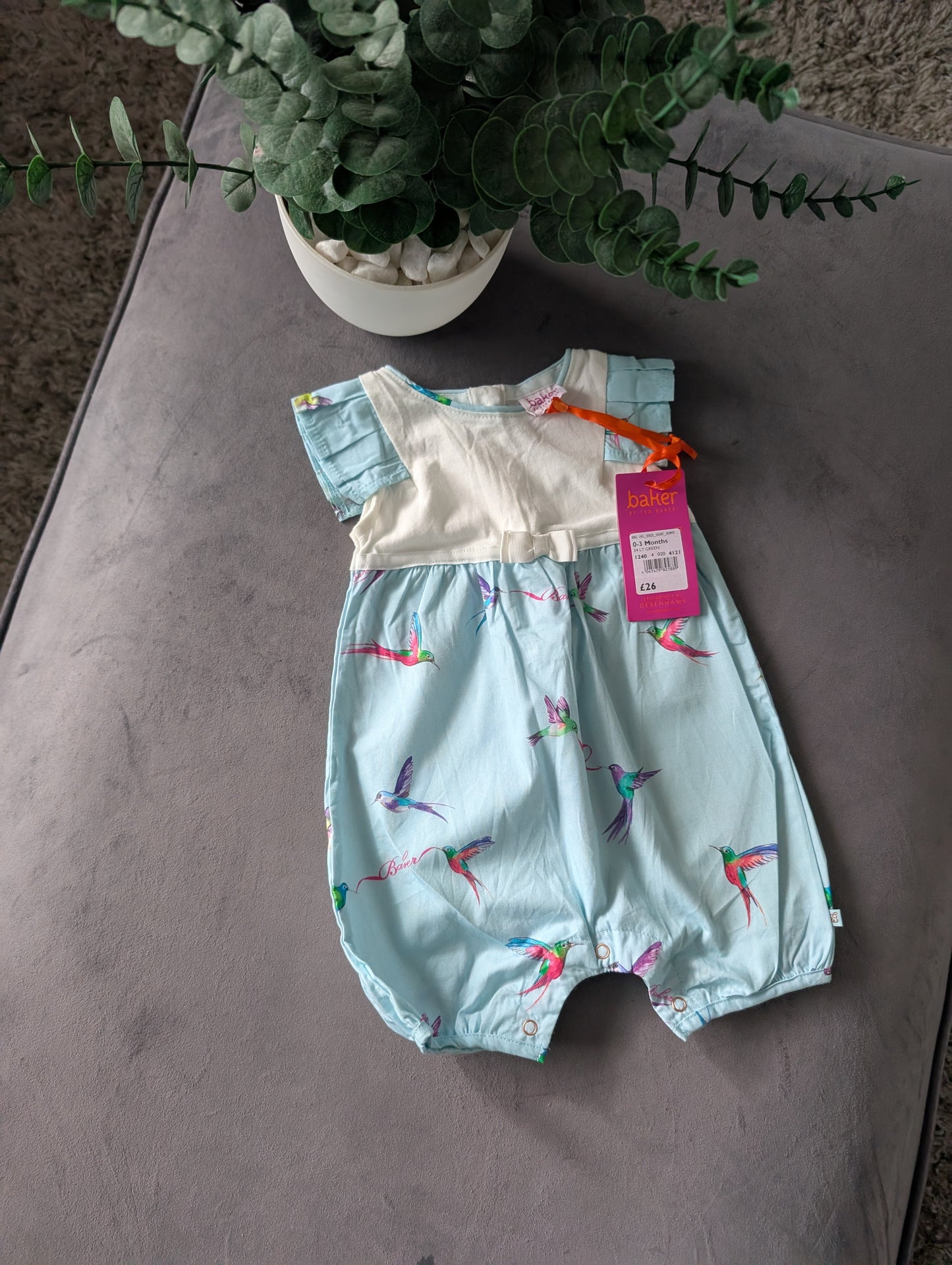 New Ted Baker Baby Girl Sleepsuit Bubble Romper Frill Gift 0-3m Pretty Cute Teal