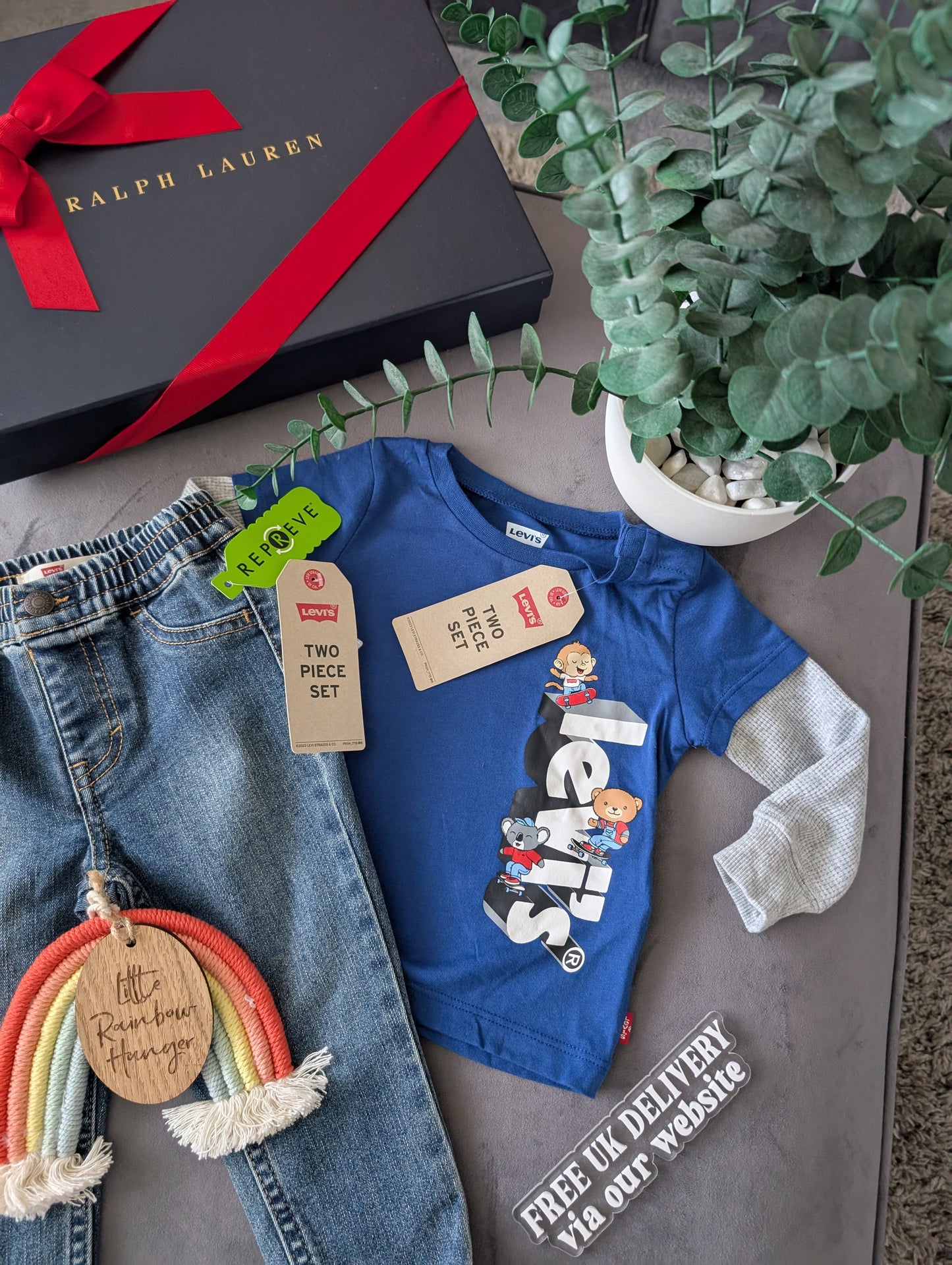 New Levi Baby Denim Pull Up Jeans + T Shirt Outfit Set Gift Smart Casual 6-9m