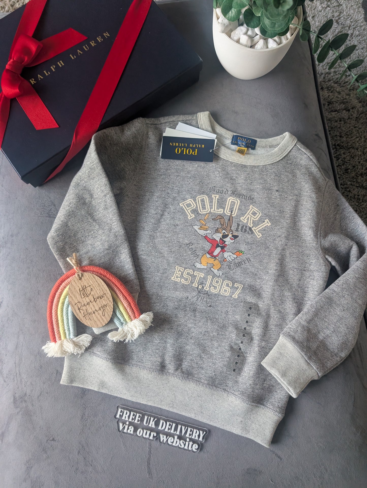 New stunning Ralph Lauren Easter Bunny Grey Cute Jumper fleece 6yrs Lunar gift