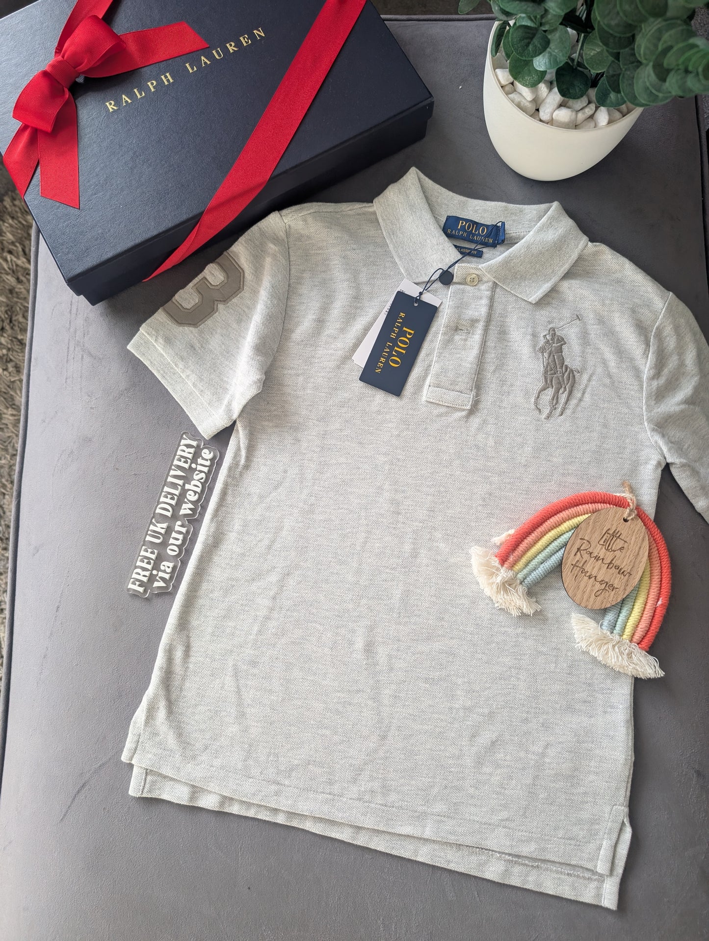 New Ralph Lauren Boys Grey Embroidery Ralph Polo T Shirt Age 8yr Smart Gift