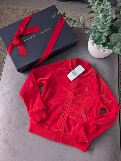 New Ralph Lauren Girls Velvet Red Velour Full Zip Top 4-5y Jacket Smart Gift