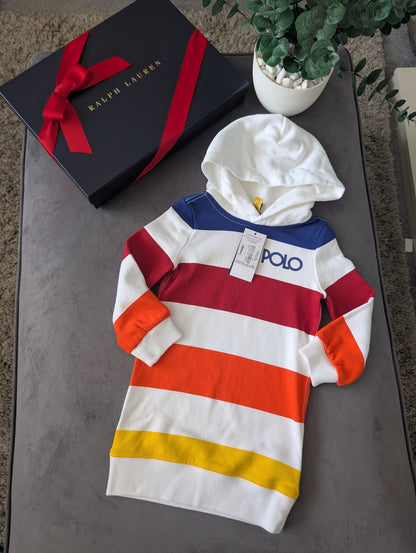 New Ralph Lauren Girls Hoodie Jumper Dress Polo Multicoloured Logo 2-3yrs Gift