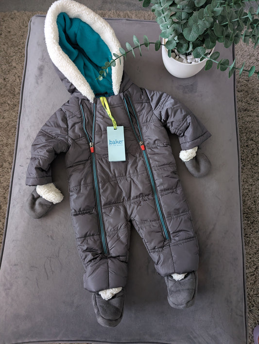 New Baby Boy Ted Baker Snowsuit All In One Suit 3-6 Months Grey Faux Fur Fleece