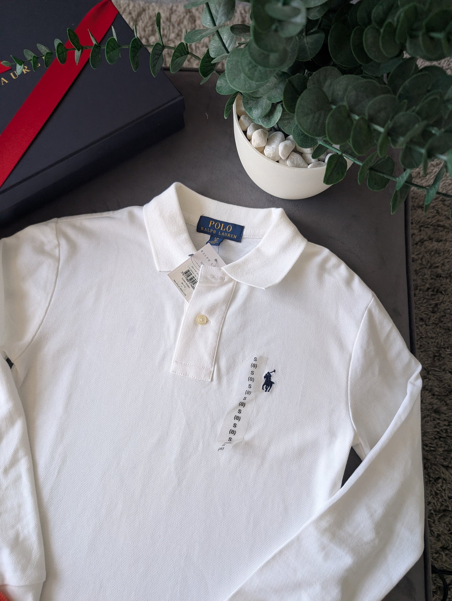 New Ralph Lauren Boys White Plain Ralph Polo T Shirt Age 7-8yr Smart Long Sleeve