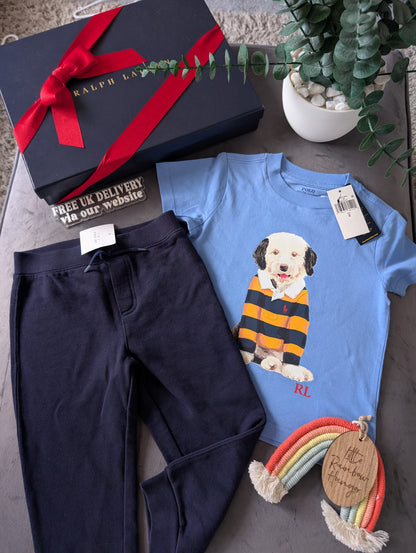 New Ralph Lauren Boys Gorgeous Joggers + Blue Dog T Shirt Outfit Set Smart 2yrs