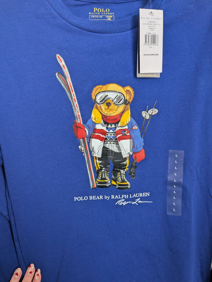 New Gorgeous Ralph Lauren Ski Bear T-Shirt Age 14-16 Gift Blue Smart Long Sleeve