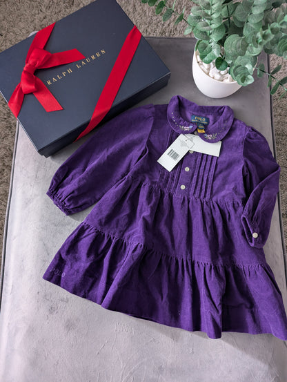 New Stunning Floral Corduroy Shirtdress Ralph Lauren Purple Tiered Smock 2y Gift