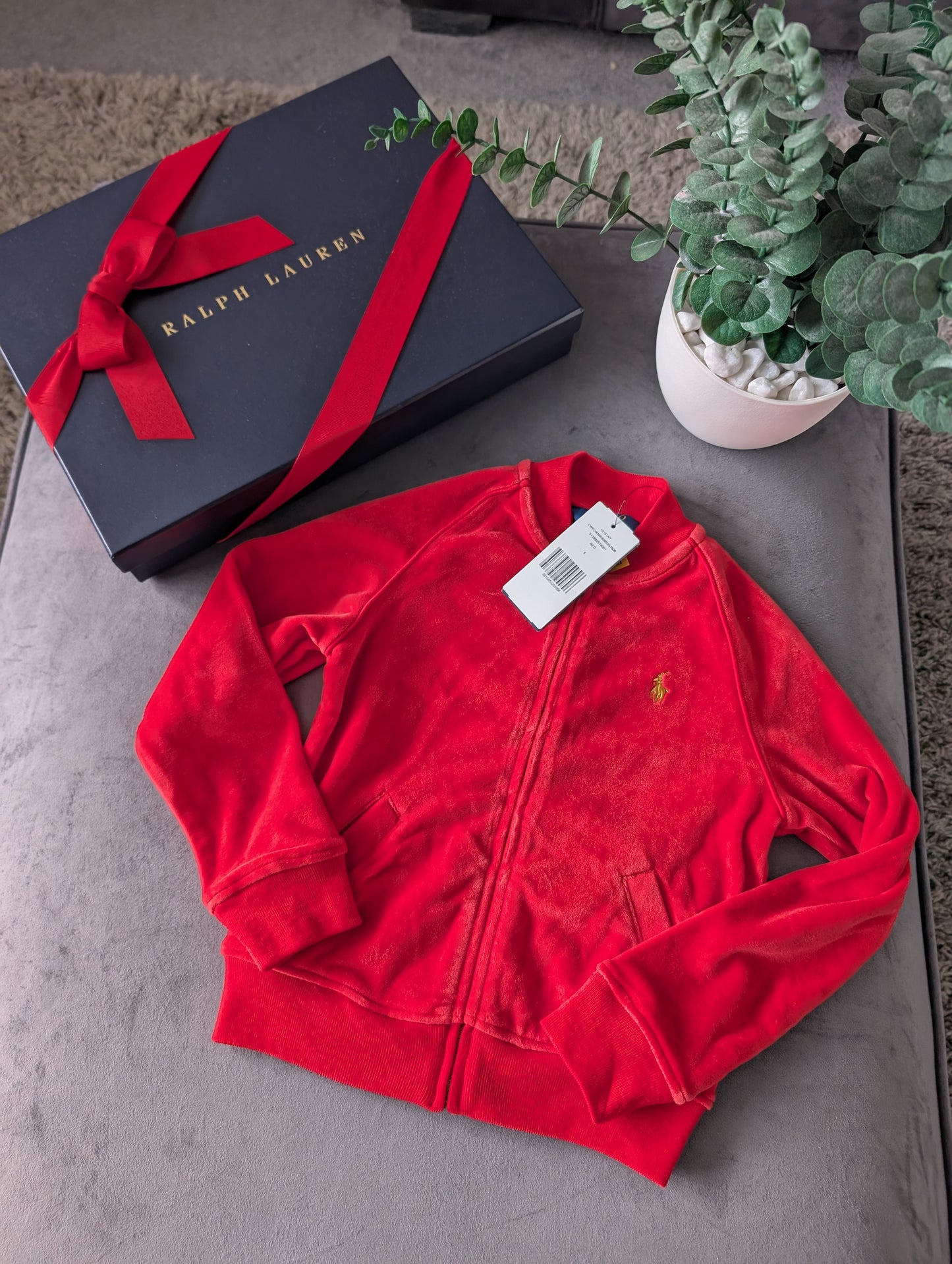 New Ralph Lauren Girls Velvet Red Velour Full Zip Top 4-5y Jacket Smart Gift