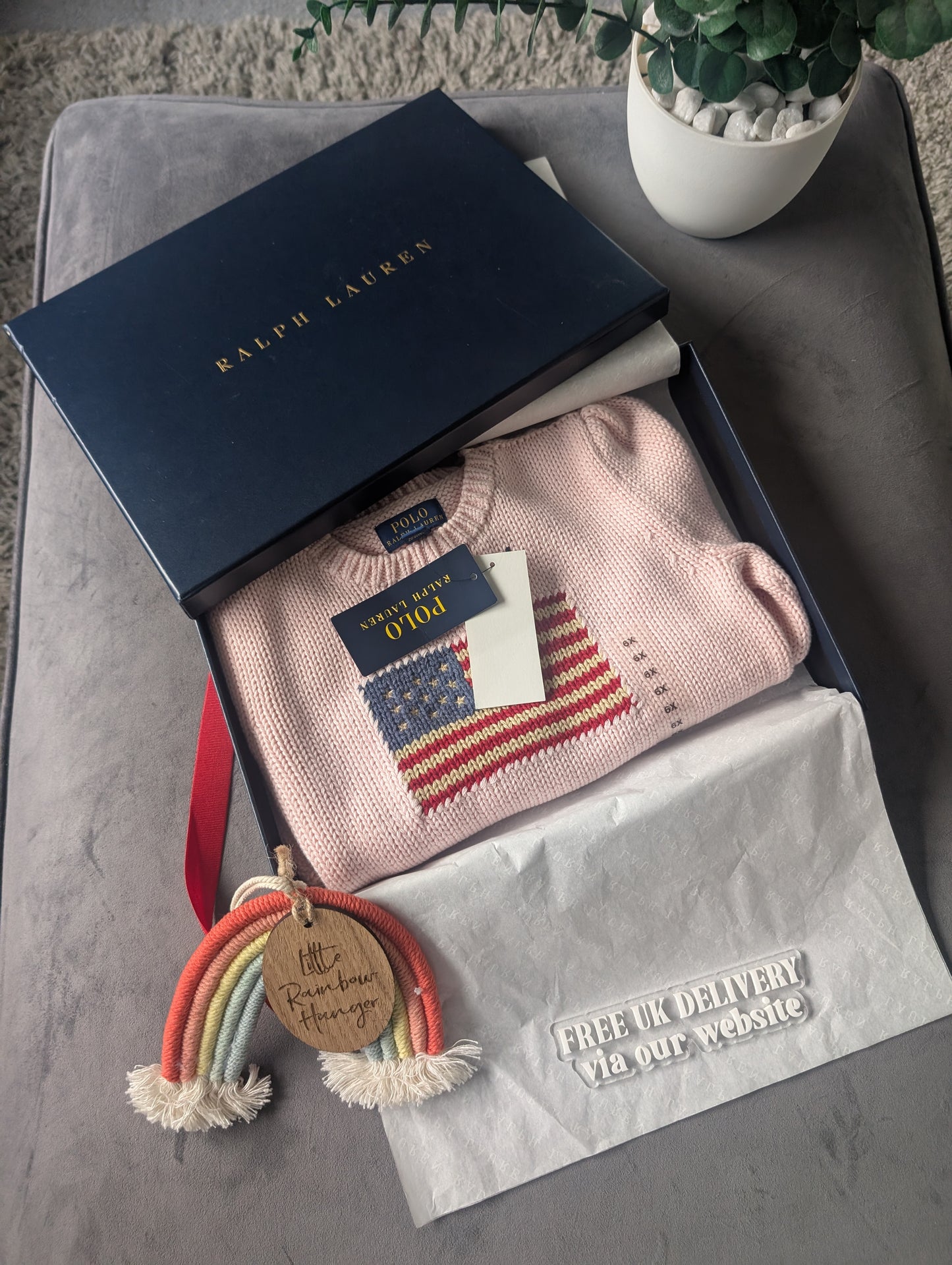 new gift boxed Polo Ralph Lauren baby pink American flag jumper autumn girls age 6 gift