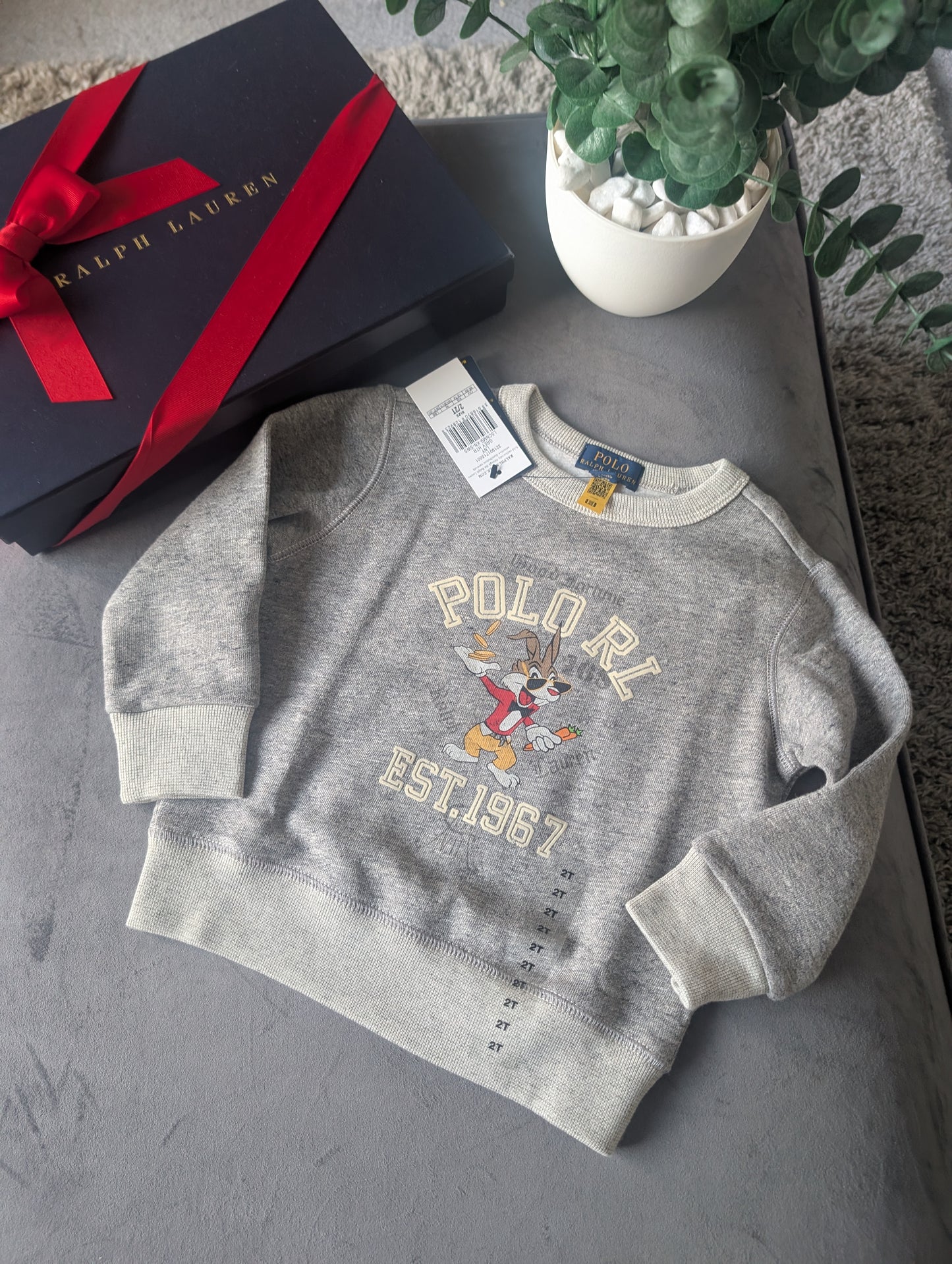 New stunning Ralph Lauren Bunny Luna Easter Grey Cute Jumper fleece 2yrs gift