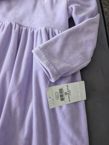 New USA Ralph Lauren Import Lilac Lavender Velvet Dress Baby Girl Gift 18-24