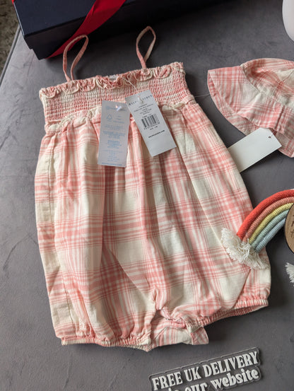 New Ralph Lauren Bubble Shortall Pink Stripe Summer Multi Romper One-Piece 9-12m