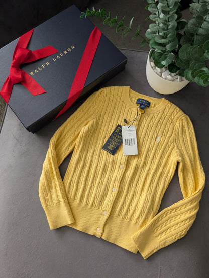 New Girls Ralph Lauren Yellow Lemon Button Cardigan Cable Knit Smart Age 6 Gift