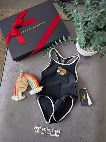 New Ralph Lauren Navy Swimming Costume Baby Girl Age 18-24m Bear Swim Summer